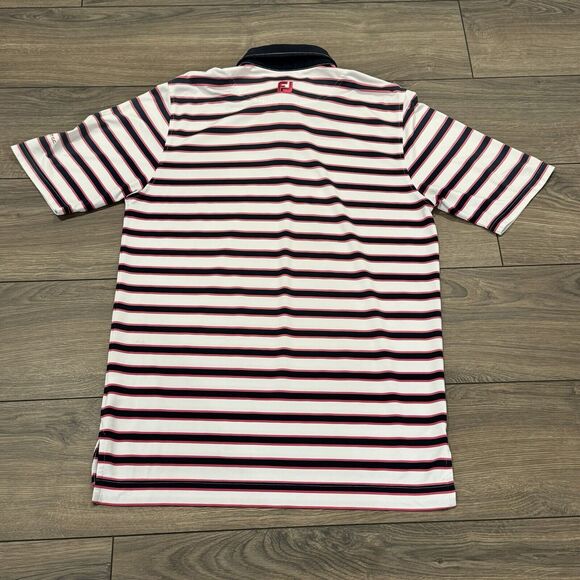 FootJoy Pink Striped Performance Golf Polo Shirt Mens Short Sleeve Size M White - Picture 6 of 7